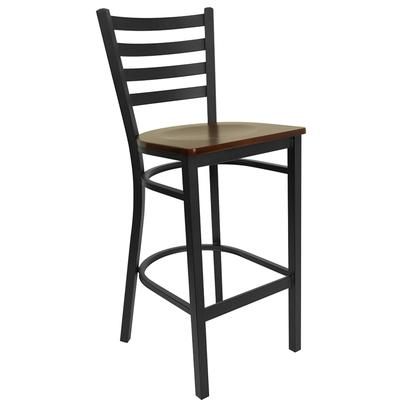 Flash Furniture XU-DG697BLAD-BAR-MAHW-GG Commercial Bar Stool w/ Ladder Back & Mahogany Wood Seat, Black, Metal