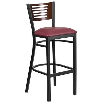 Flash Furniture XU-DG-6H1B-WAL-BAR-BURV-GG Commercial Bar Stool w/ Walnut Wood Back & Burgundy Vinyl Seat, Black