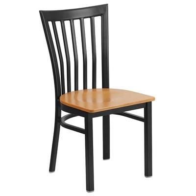 Flash Furniture XU-DG6Q4BSCH-NATW-GG Restaurant Chair w/ Schoolhouse Back & Natural Wood Seat - Steel Frame, Black