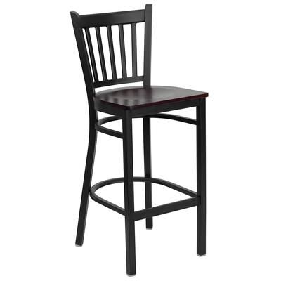 Flash Furniture XU-DG-6R6B-VRT-BAR-MAHW-GG Commercial Bar Stool w/ Metal Vertical Slat Back & Mahogany Wood Seat, Black