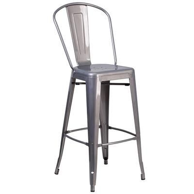 Flash Furniture XU-DG-TP001B-30-GG Commercial Bar Stool w/ Curved Back & Metal Seat, Silver
