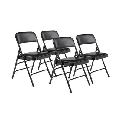 National Public Seating 1310 Folding Chair w/ Midnight Black Vinyl Back & Seat - Steel Frame, Black, Pack of 4