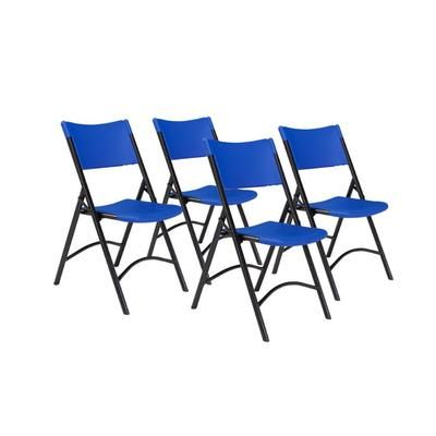 National Public Seating 604 Folding Chair w/ Blue Plastic Back & Seat - Steel Frame, Black