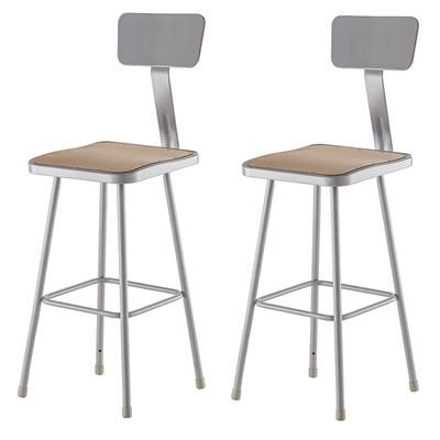 National Public Seating 6330B Square Stool w/ Solid Back & Masonite Board Seat, Gray, Pack of 2