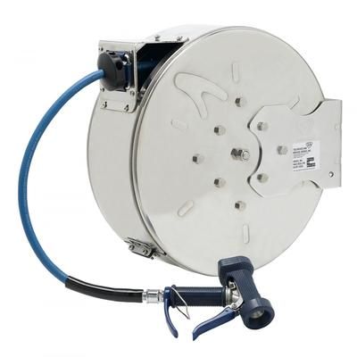 T&S B-7142-C05 Enclosed Hose Reel w/ 50 ft Hose & Front Trigger Water Gun, Silver