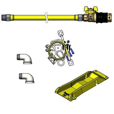 T&S HG-4D-48G-K-PS 48" Gas Connector Hose w/ Quick Disconnect, 2 Street Elbows, Restraining Cable Kit