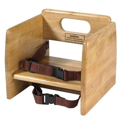 Winco CHB-701 Single Height Booster Seat w/ Waist & Chair Strap - Wood, Natural, Waist and Chair Straps, 11-3/4" x 11-3/4" x 10-1/2", Brown