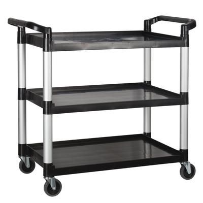 Winco UC-3019K 3 Level Plastic Utility Cart w/ 400 lb Capacity, Raised Ledges, Black