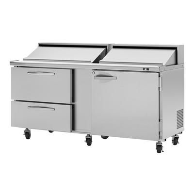 Turbo Air PST-72-D2R(L)-N 72 5/8" PRO Series Sandwich/Salad Prep Table w/ Refrigerated Base, 115v, 18 Pan Capacity, 1 Door, 2 Drawers, Stainless Steel