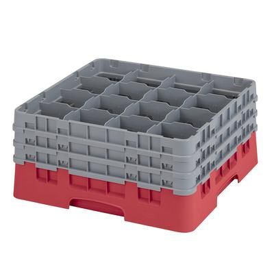 Cambro 16S738163 Camrack Glass Rack w/ 16 Compartments - 16 Gray Extenders, Red, 3 Gray Extenders