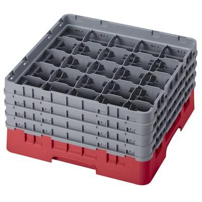 Cambro 25S800163 Camrack Glass Rack w/ (25) Compartments - (4) Extenders, Red, Full Size