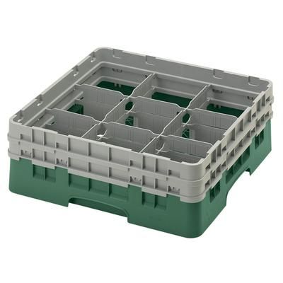 Cambro 9S434119 Camrack Glass Rack w/ 9 Compartments - 9 Gray Extenders, Sherwood Green, Full Size