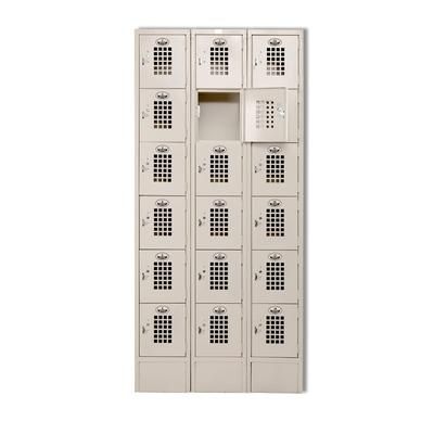 Winholt WL-618 3 Column Locker w/ (18) 10" x 12" x 12" Compartments, Beige, Mesh Grid Vent