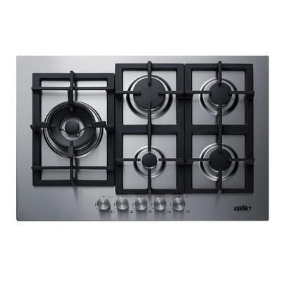 Summit GCJ5SS 29 1/2"W Gas Stove w/ 5 Burners - Cast Iron Grates, Natural Gas, Stainless Steel, Gas Type: NG