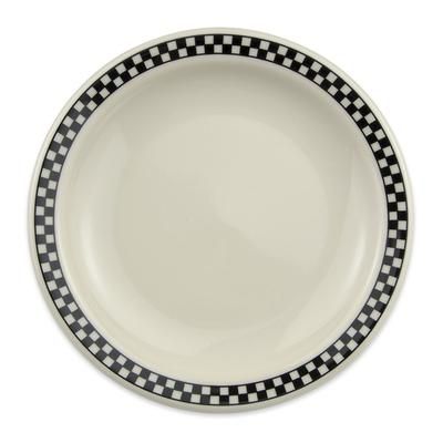 Homer Laughlin HL2131636 7 1/4" Round Plate - China, Ivory w/ Black Checkers, White