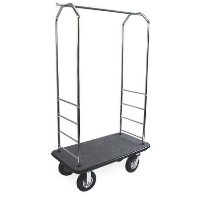 CSL 2000BK-020 BLK Upright Hotel Luggage Cart w/ Black Carpet, Chrome, Silver