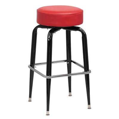 Royal Industries ROY 7723 R Backless Commercial Bar Stool w/ Red Vinyl Seat, Black