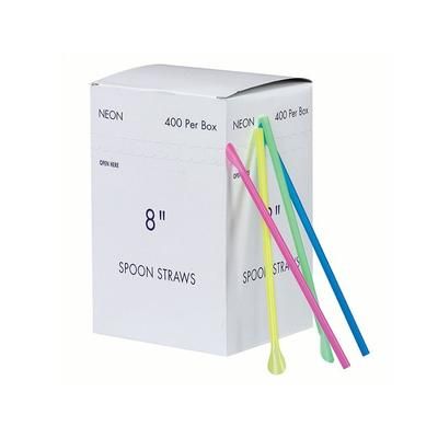 Gold Medal 1120 8" Neon Plastic Disposable Spoon Straws, Pack of 10,000, Multi-Colored