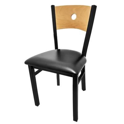 Oak Street SL2150-B BLK Dining Chair w/ Bullseye Back & Black Vinyl Seat - Steel Frame, Black, Bullseye Birch Plywood Back, Black Powder-Coated Frame