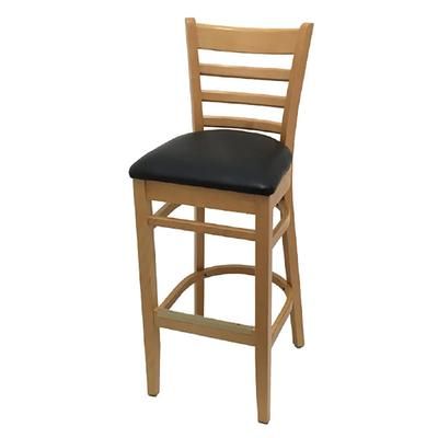Oak Street WB101NT BLK Commercial Bar Stool w/ Ladder Back & Black Vinyl Seat, Wood Frame, Natural