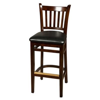 Oak Street WB102WA BLK Commercial Bar Stool w/ Vertical Back & Black Vinyl Seat, Wood Frame, Walnut