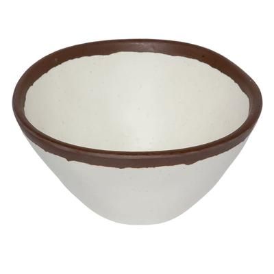 GET B-81-CRM 8 oz Round Melamine Side Salad/Soup/Side Dish/Bouillon Bowl, Cream w/ Brown Trim, White