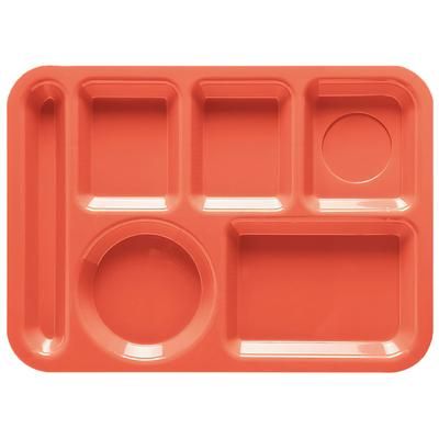 GET TL-152-RO Plastic Rectangular Tray w/ 6 Compartments, 14" x 10", Rio Orange, Left Handed