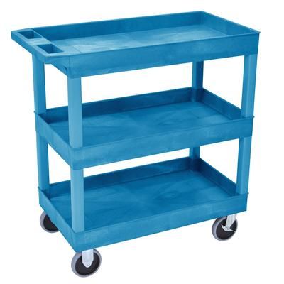 Luxor EC111HD-BU 3-Level Polymer Utility Cart w/ 500-lb Capacity, Raised Ledges, Blue