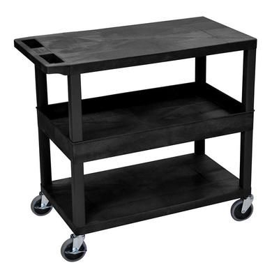Luxor EC212-B 3 Level Polymer Utility Cart w/ 400 lb Capacity - Raised Ledges, Black