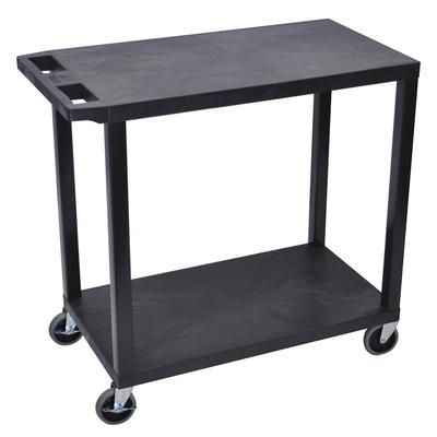 Luxor EC22-B 2 Level Polymer Utility Cart w/ 400 lb Capacity - Raised Ledges, Black
