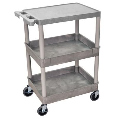 Luxor STC211-G 3-Level Polymer Utility Cart w/ 300-lb Capacity, Raised Ledges