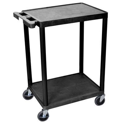 Luxor STC22-B 2 Level Polymer Utility Cart w/ 300 lb Capacity - Raised Ledges, Black, 300 lb Load Capacity, Plastic Shelves
