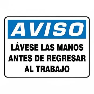 Accuform Signs SHMRST822VS Spanish "Wash Hands Before Returning to Work" Sign - Adhesive Vinyl, 14" x 20", Blue