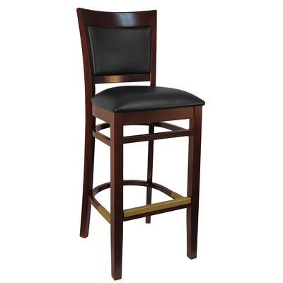 H&D Commercial Seating 8279B Sloan Bar Stool w/ Upholstered Vinyl Back & Black Vinyl Seat, Dark Mahogany