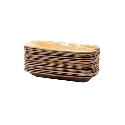 VerTerra 01-22-18B Rectangular Disposable Palm Leaf Tray - 4" x 10", Compostable, Beige