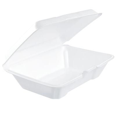 Dart 205HT1 Hinged Lid Food Container - 9 1/3"L x 6 2/5"W x 3"H, Insulated Foam, White, Case of 200