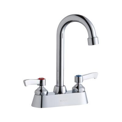 Elkay LK406GN04L2 Deck Mount Faucet w/ 4" Gooseneck Swing Spout & 2" Lever Handles - 4" Centers, Silver
