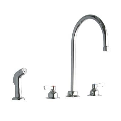 Elkay LK801GN08L2 Deck Mount Faucet w/ Side Spray - 8" Gooseneck Spout & 2" Lever Handles, 8" Centers, Silver