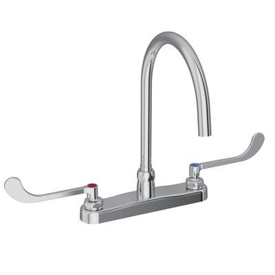 Elkay LK810GN08T6 Deck Mount Faucet w/ 8" Gooseneck Spout & 6" Wrist Blade Handles - 8" Centers, Silver