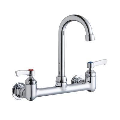 Elkay LK940GN04L2H Splash Mount Faucet w/ 4" Gooseneck Spout & 2" Wrist Blade Handles - 8" Centers, Silver