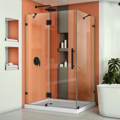 Dreamline DreamLine Quatra Lux 34 1/4 inch D x 46 3/8 inch W x 72 inch H Frameless Hinged Shower Enclosure in Matte Black SHEN-1334460-09