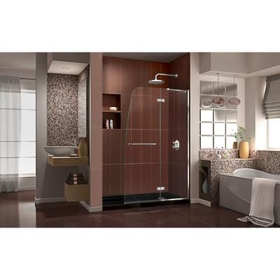 Dreamline DreamLine Aqua Ultra 32 inch D x 60 inch W x 74 3/4 inch H Frameless Hinged Shower Door in Chrome with Right Drain Black Shower Base Kit DL-6521R-88-01