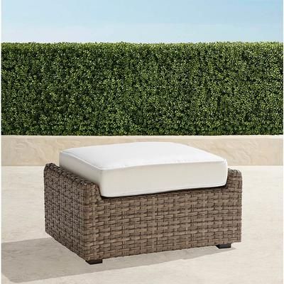 Ashby Ottoman with Cushion in Putty Wicker - Sunbrella Rain, Rain Resort Stripe Black - Frontgate