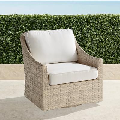 Ashby Swivel Lounge Chair with Cushions in Shell Wicker - Standard, Resort Stripe Black - Frontgate