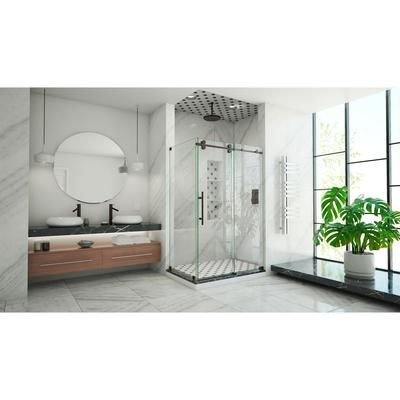 Dreamline DreamLine Enigma-XO 32 1/2 inch D x 44 3/8 - 48 3/8 inch W x 76 inch H Frameless Sliding Shower Enclosure in Oil Rubbed Bronze Stainless Steel SHEN-6132482-06
