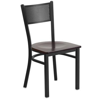 Flash Furniture XU-DG-60115-GRD-WALW-GG Restaurant Chair w/ Grid Back & Walnut Wood Seat - Steel Frame, Black