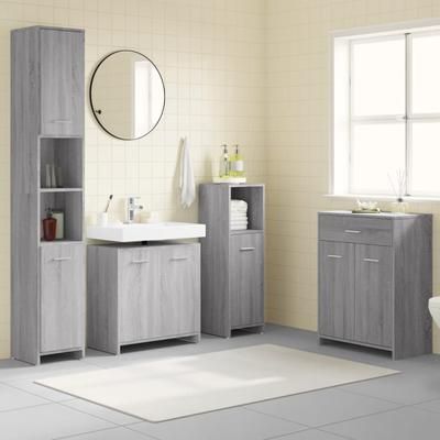 vidaXL Set Mobili da Bagno 4 pz Grigio Sonoma in Legno Multistrato