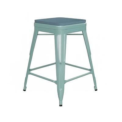 Flash Furniture 4-ET-31320-24-TL-R-PL2C-GG Backless Barstool w/ Resin Seat, Teal, Blue