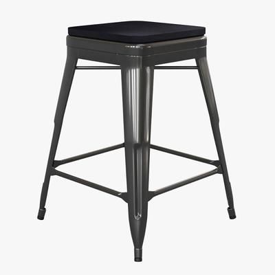 Flash Furniture CH-31320-24-BK-PL2B-GG Counter Height Backless Stool w/ Wood Seat - Steel, Black, Distressed Black, 24"