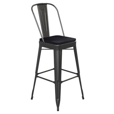Flash Furniture CH-31320-30GB-BK-PL2B-GG Bar Height Commercial Bar Stool w/Removable Back and Wood Seat - Steel, Black, Indoor-Outdoor